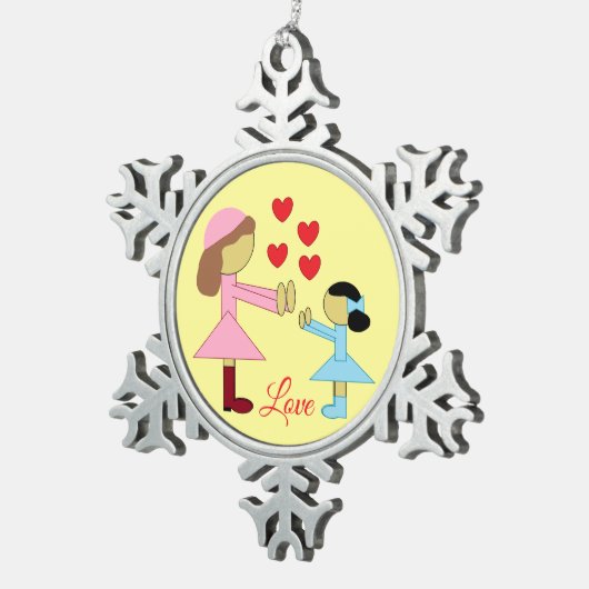 Alle kinderen hebben liefde nodig: lichtgeel tin sneeuwvlok ornament (Rechts)