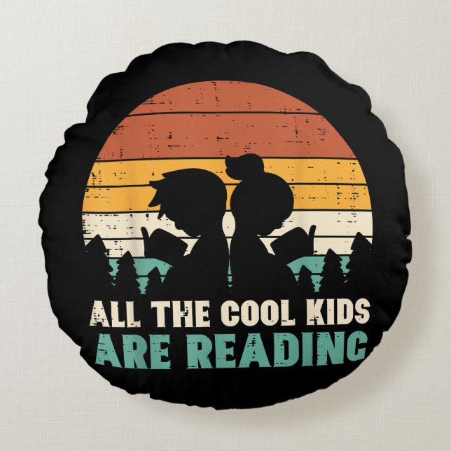 Alle Kinderen lezen Retro lezen Boeken Lover Boys  Rond Kussen (Voorkant)