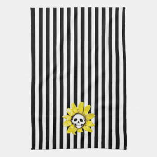 ALLE KLEUR STRIPEN! Skull Sunflower Tea Towel Theedoek