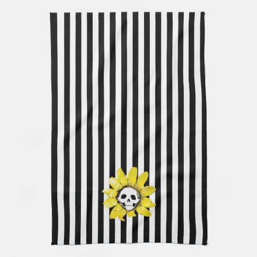 ALLE KLEUR STRIPEN! Skull Sunflower Tea Towel Theedoek (Verticaal)