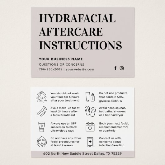 Alle kleuren HydraFacial Advice Kaart (Voorkant /achterkant)