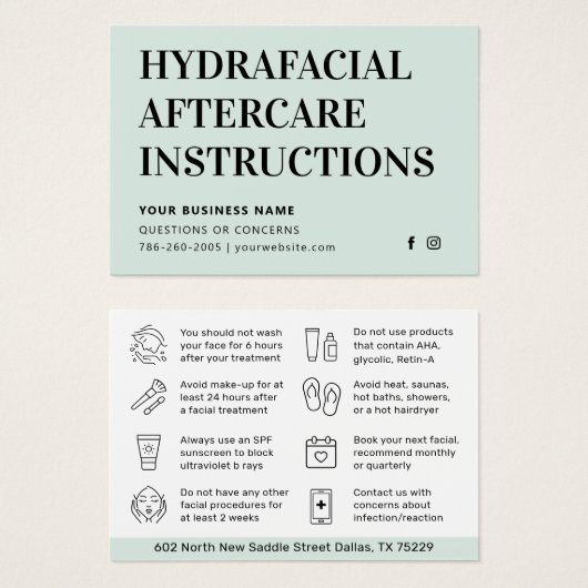 Alle kleuren HydraFaciale instructies Kaart (Voorkant /achterkant)