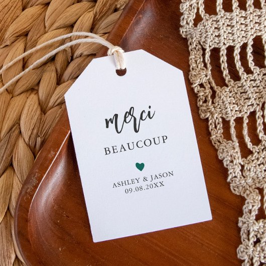Alle kleuren Merci Beaucoup Label, huwelijksbedank Cadeaulabel