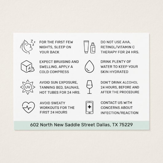 Alle kleuren Moderne Kaart voor huidvulling nazorg (Achterkant)