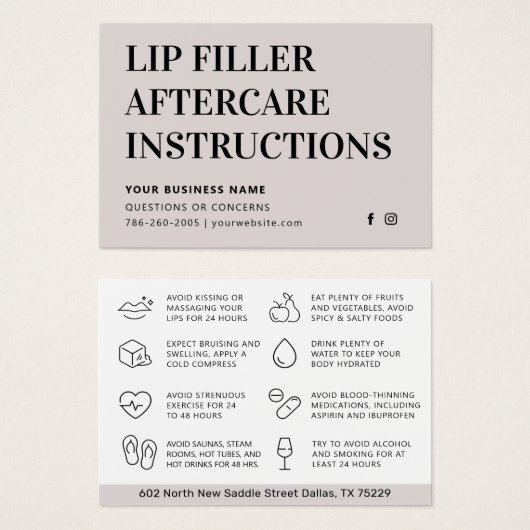 Alle kleuren Moderne Lip Filler Botox Aftercare Ka Visitekaartje (Voorkant /achterkant)