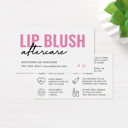 Alle kleuren Moderne Roze Lip Blush Tattoo Nazorg Visitekaartje (Bureau)