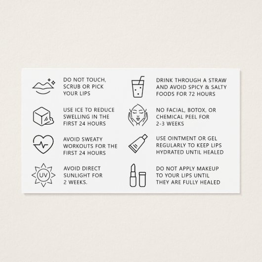 Alle kleuren Moderne Roze Lip Blush Tattoo Nazorg Visitekaartje (Achterkant)