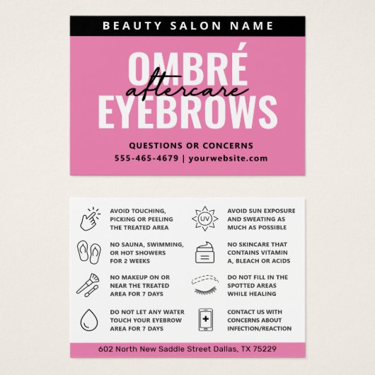 Alle kleuren Ombre Powder Brows Aftercare Kaart (Voorkant /achterkant)