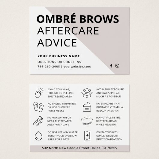 Alle kleuren Ombre Powder Brows Aftercare Kaart (Voorkant /achterkant)