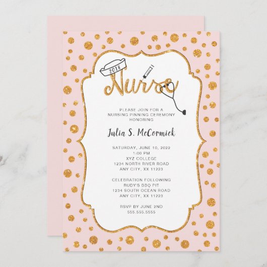 ALLE KLEURENNurse afstuderen, pinnen + faux goud Kaart (Voorkant / Achterkant)