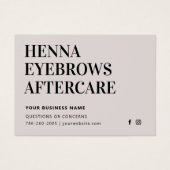 Alle kleurentint Henna Brows Aftercare Kaart Advie (Voorkant)
