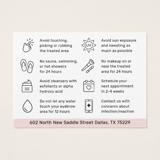 Alle kleurentint Henna Brows Aftercare Kaart Advie (Achterkant)