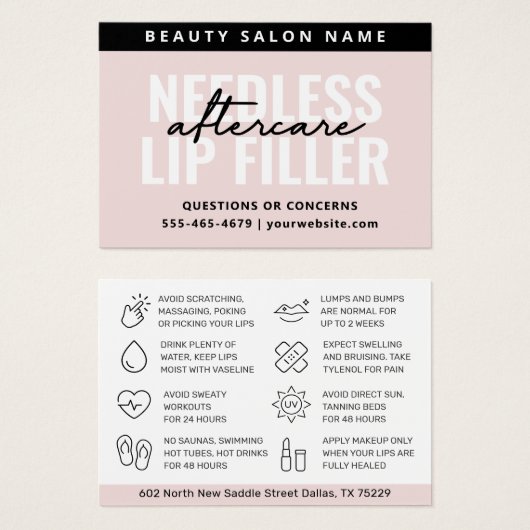Alle kleurnaalden Lips Filler Aftercare Kaart (Voorkant /achterkant)