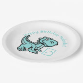 Alle Leeftijd Blauwgroen T Rex Dinosaur Verjaardag Papieren Bordje (Gekanteld)