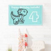 Alle Leeftijd Blauwgroen T Rex Dinosaur Verjaardag Spandoek (Insitu)