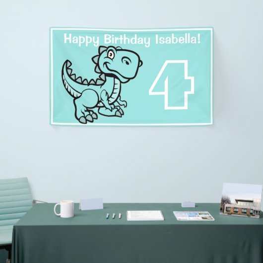 Alle Leeftijd Blauwgroen T Rex Dinosaur Verjaardag Spandoek (Beurs)