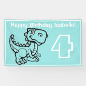 Alle Leeftijd Blauwgroen T Rex Dinosaur Verjaardag Spandoek (Horizontaal)