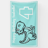 Alle Leeftijd Blauwgroen T Rex Dinosaur Verjaardag Spandoek (Verticaal)