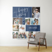 Alle leeftijden 10 Foto Collage Persoonlijke Blauw Wandkleed (In situ)