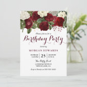 Alle leeftijden Burgundy Red Floral Birthday Party Kaart (Staand voorkant)