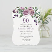 Alle leeftijden Elegant Paars Roos 90th Birthday I Kaart (Staand voorkant)
