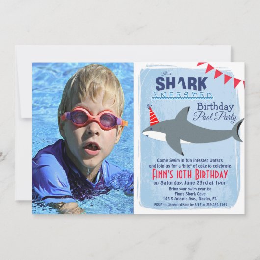 ALLE LEEFTIJDEN - Shark Pool Feest Foto Uitnodigin Kaart (Voorkant)