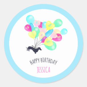 Alle leeftijden Waterverf ballon Dachshund Birthda Ronde Sticker