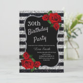 Alle leeftijden, zilver en zwarte glitterrode roze kaart (Staand voorkant)