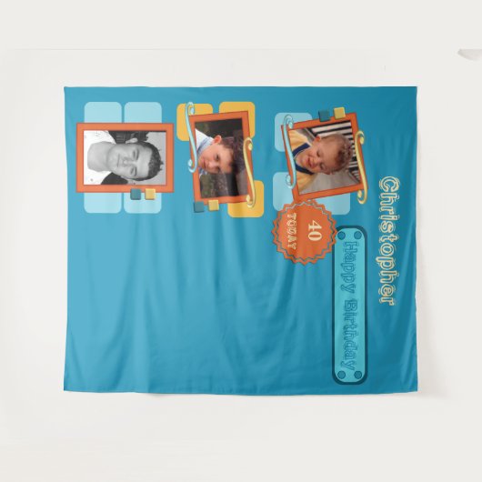 Alle leeftijdsfoto's 40e blauwe achtergrond wandkleed (Voorkant (horizontaal))