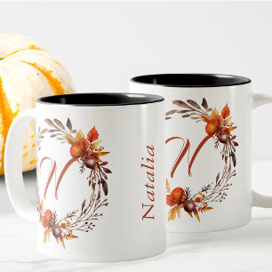 Alle letters Girly Stijlvolle Boho gebladerte Mono Tweekleurige Koffiemok