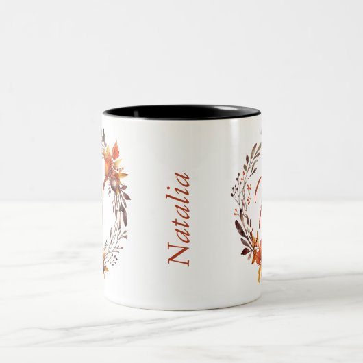 Alle letters Girly Stijlvolle Boho gebladerte Mono Tweekleurige Koffiemok (Center)