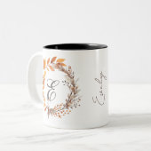 Alle letters Modern Boho Foliage Monogram Herfst Tweekleurige Koffiemok (Voorkant links)