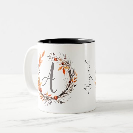 Alle letters Modern Girly Boho gebladerte Monogram Tweekleurige Koffiemok (Voorkant links)