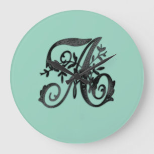 Alle letters zwart elke kleur achtergrond monogram grote klok