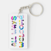 Alle manieren Welkom LGBTQIA+ inclusiviteit queer Sleutelhanger (achterkant)
