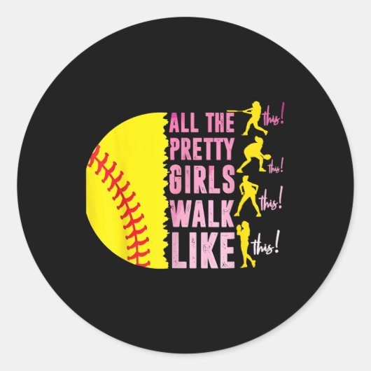 Alle meisjes lopen als deze softbalspeler ronde sticker (Voorkant)