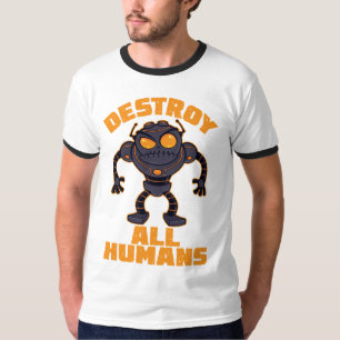 Alle mensen vernietigen Angry Robot T-shirt
