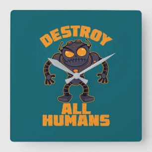 Alle mensen vernietigen Angry Robot Vierkante Klok