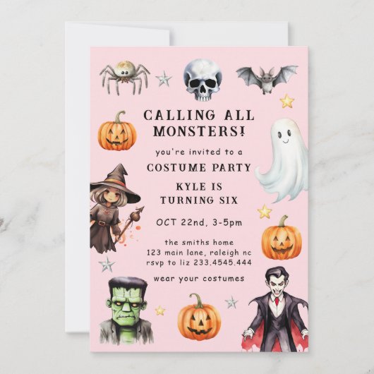 Alle Monsters Kostuum Halloween Verjaardag Kaart (Voorkant)
