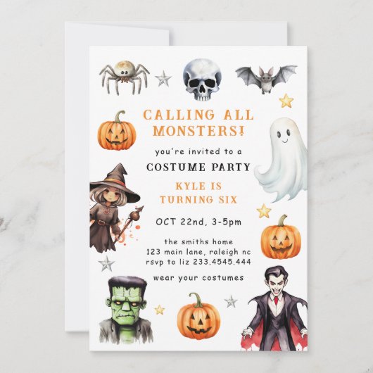 Alle Monsters Kostuum Halloween Verjaardag Kaart (Voorkant)