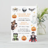Alle Monsters Kostuum Halloween Verjaardag Kaart (Staand voorkant)
