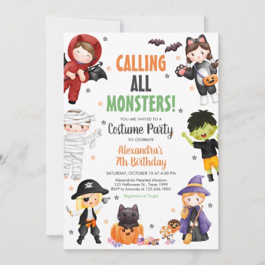 Alle Monsters Kostuum Halloween Verjaardag Kaart (Voorkant)