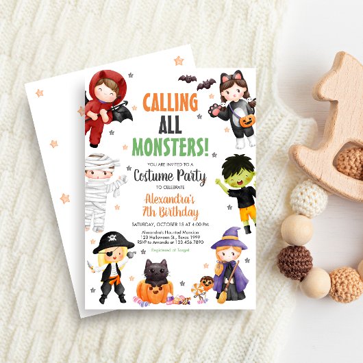 Alle Monsters Kostuum Halloween Verjaardag Kaart