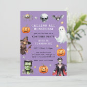 Alle Monsters Kostuum Halloween Verjaardag Kaart (Staand voorkant)