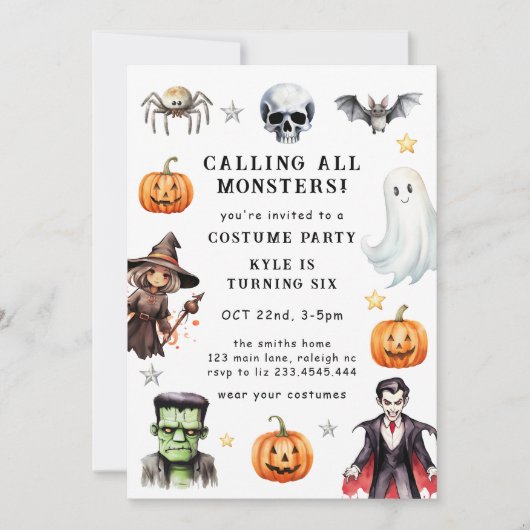 Alle Monsters Kostuum Halloween Verjaardag Kaart (Voorkant)