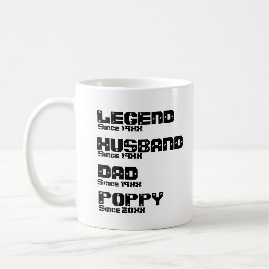 ALLE Naam Datum Jaar Legend Husband Pap Poppie wij Koffiemok (Links)