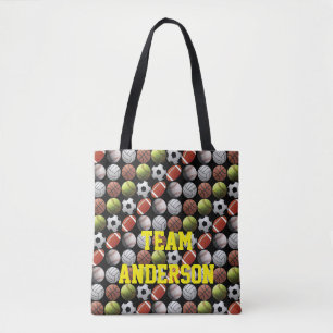 Alle Naam Sportbalken Team Tote Bag