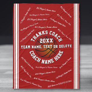 Alle namen van spelers, cadeau voor basketbalcoach fleece deken