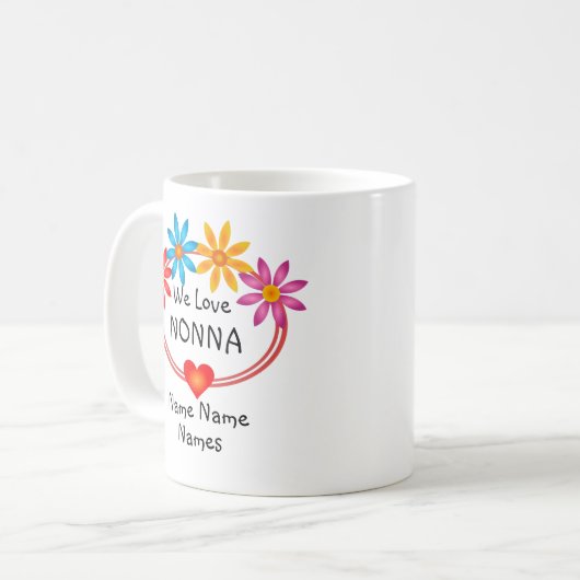 Alle namen wijzigen Kinder namen NONNA Flower Hear Koffiemok (Voorkant links)
