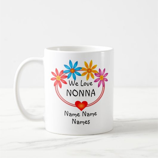 Alle namen wijzigen Kinder namen NONNA Flower Hear Koffiemok (Links)